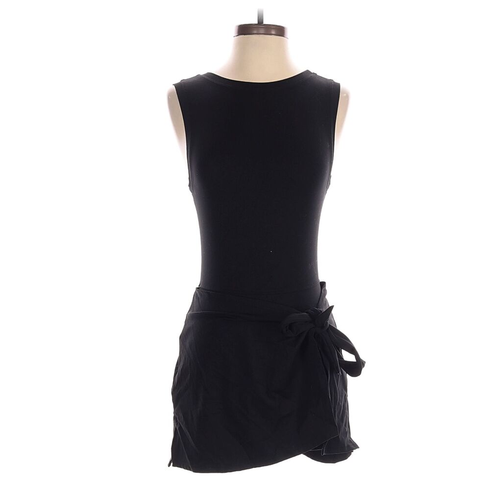 Black Sleeveless Wrap Tie Romper Skort Mini Dress Minimalist Y2K
